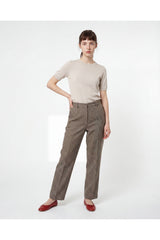 Women's Beige Blue Linen Houndstooth Trousers