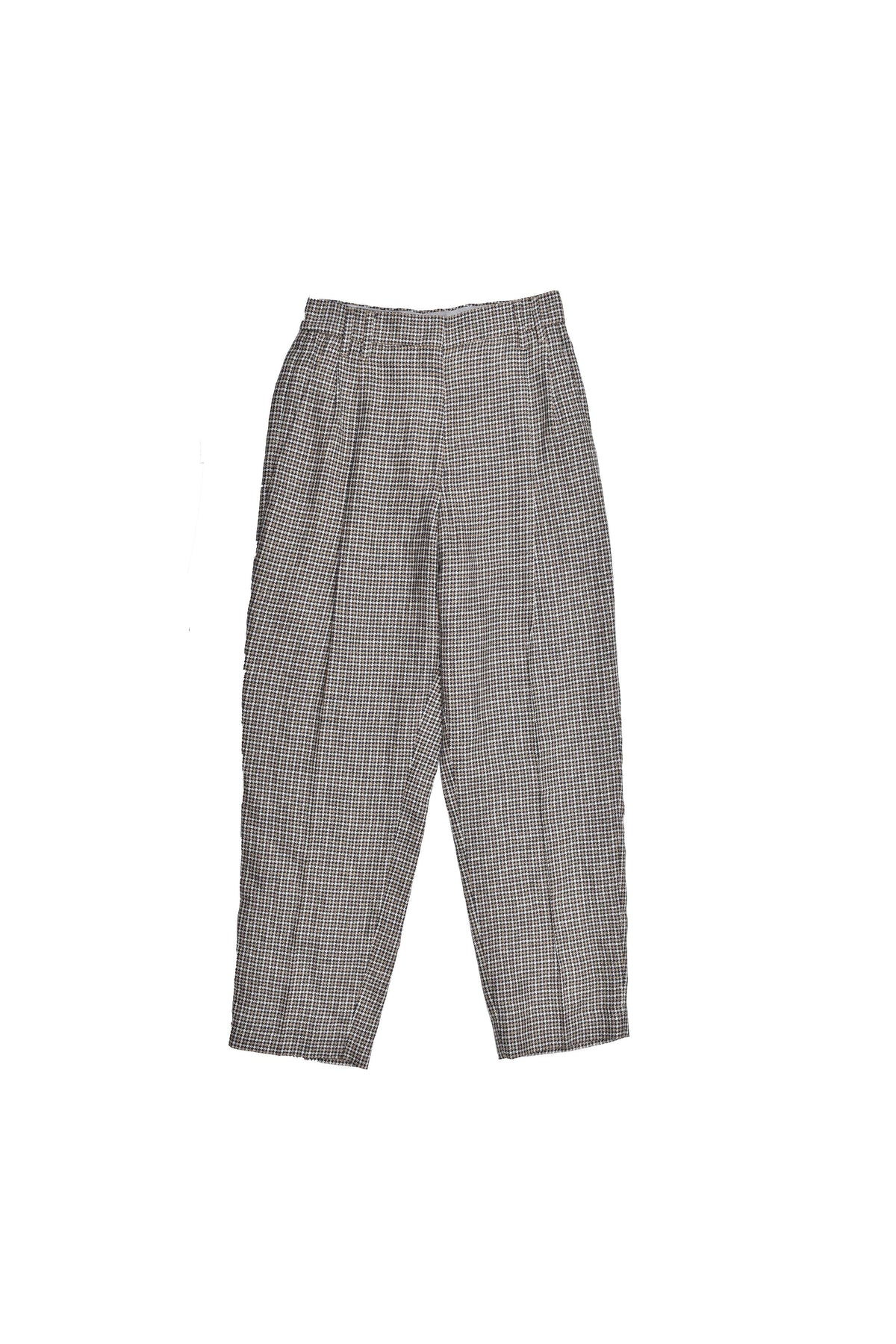 Women's Beige Blue Linen Houndstooth Trousers