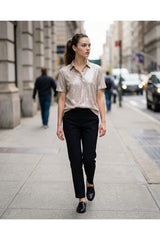 Women's Silver Silk Blend Sequin Polo Shirt