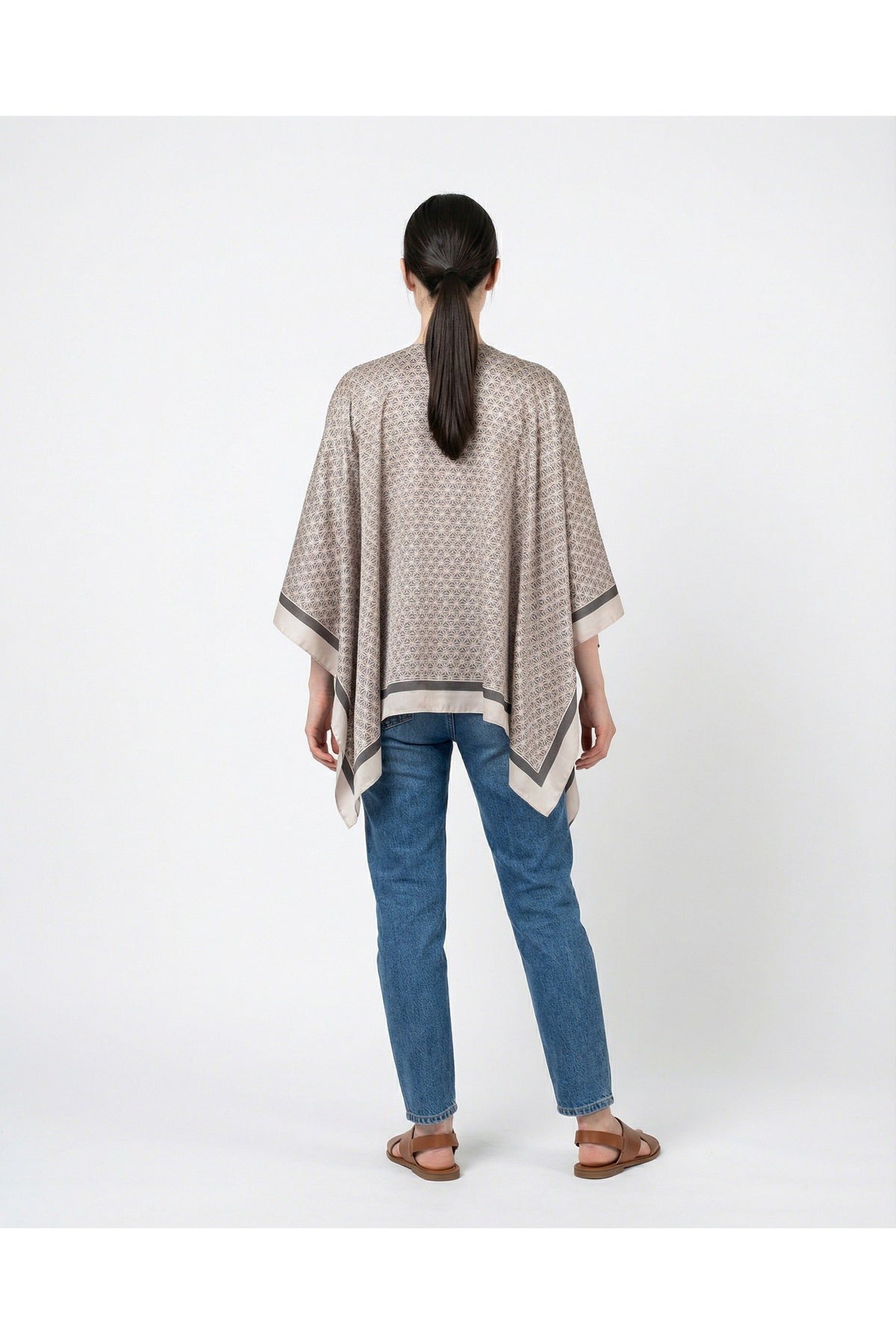 Women's Anthracite Beige Silk Shawl Top