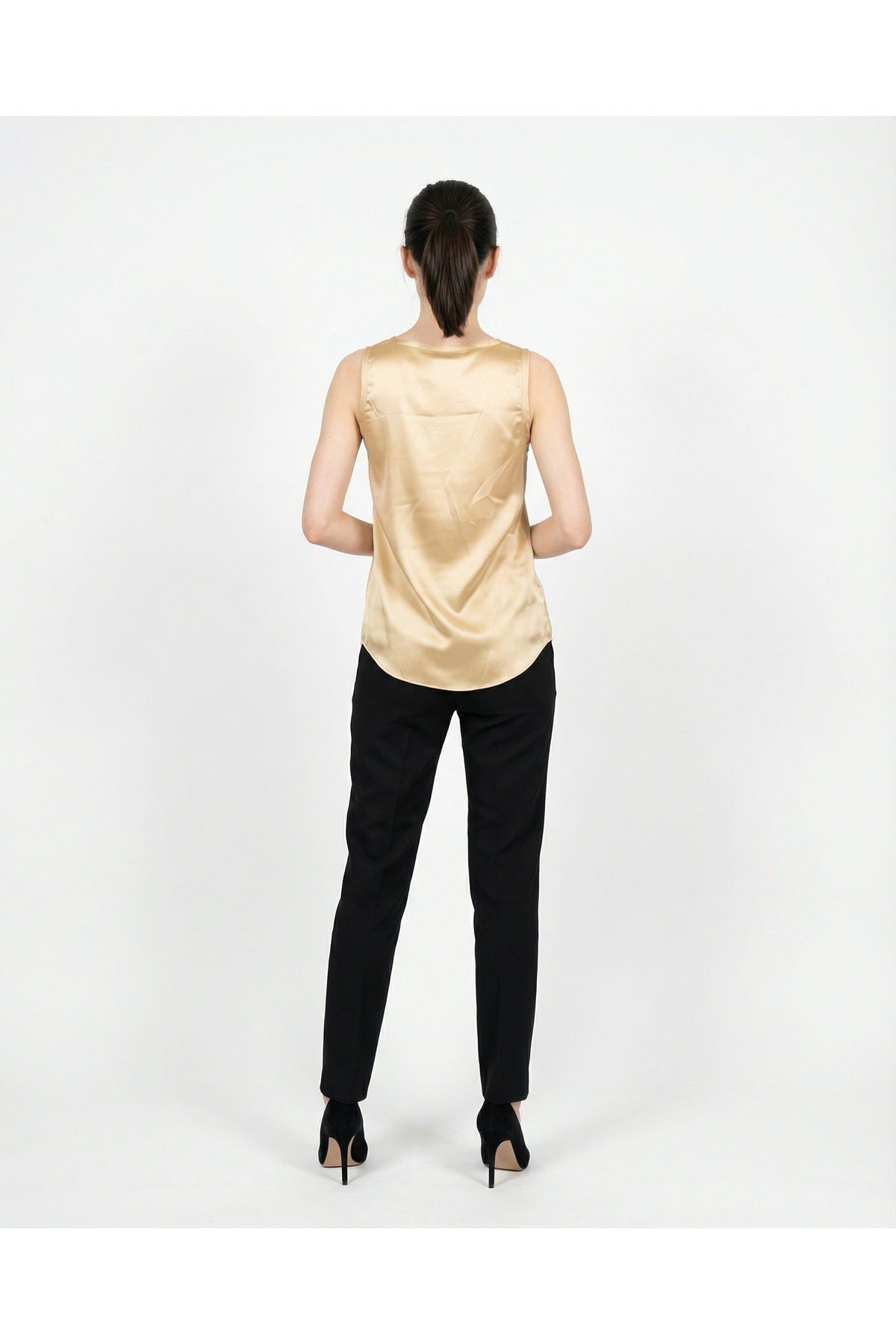 Women's Light Beige Silk Tank Shirt