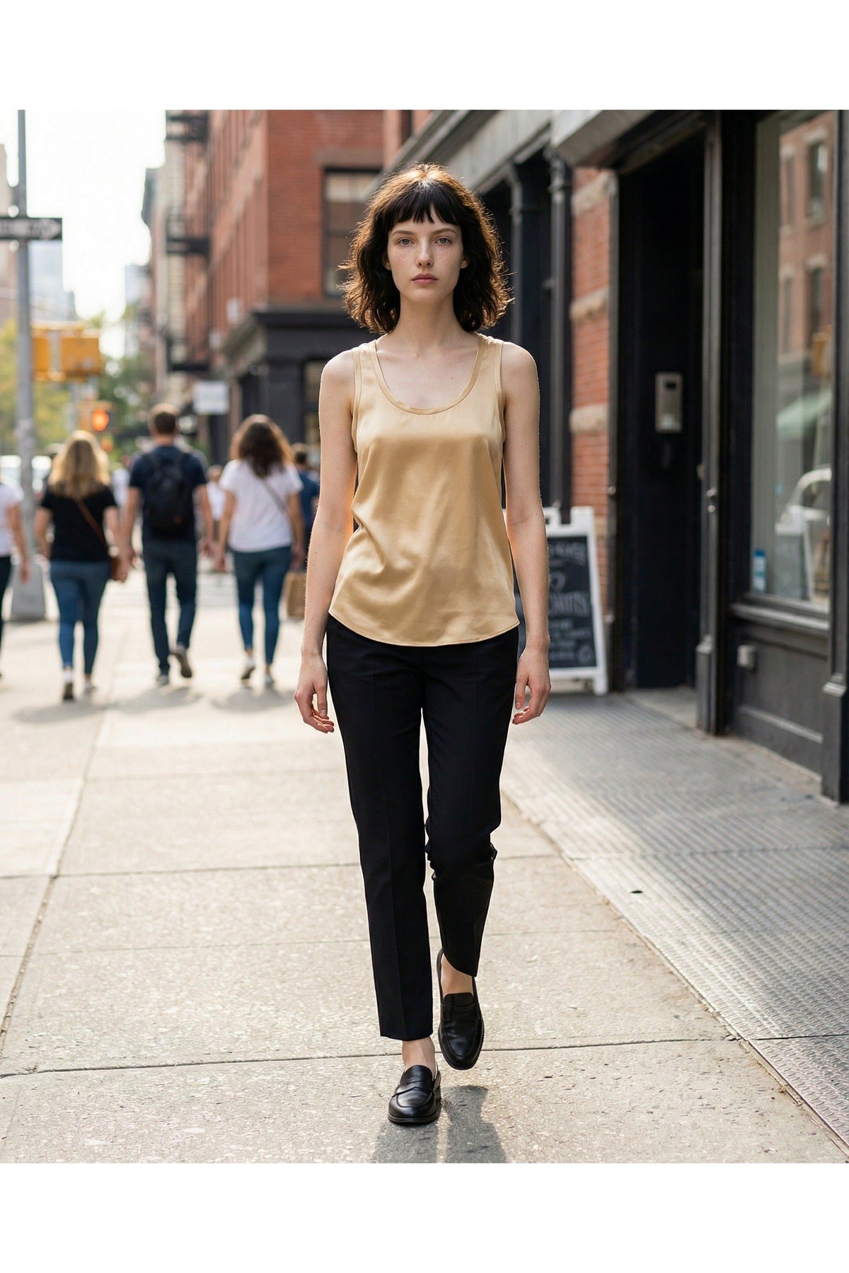 Women's Light Beige Silk Tank Shirt