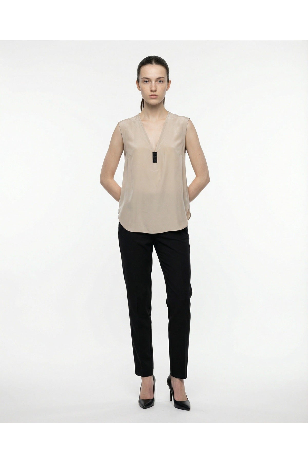 Women's Sand Silk Sleeveless Shirt
