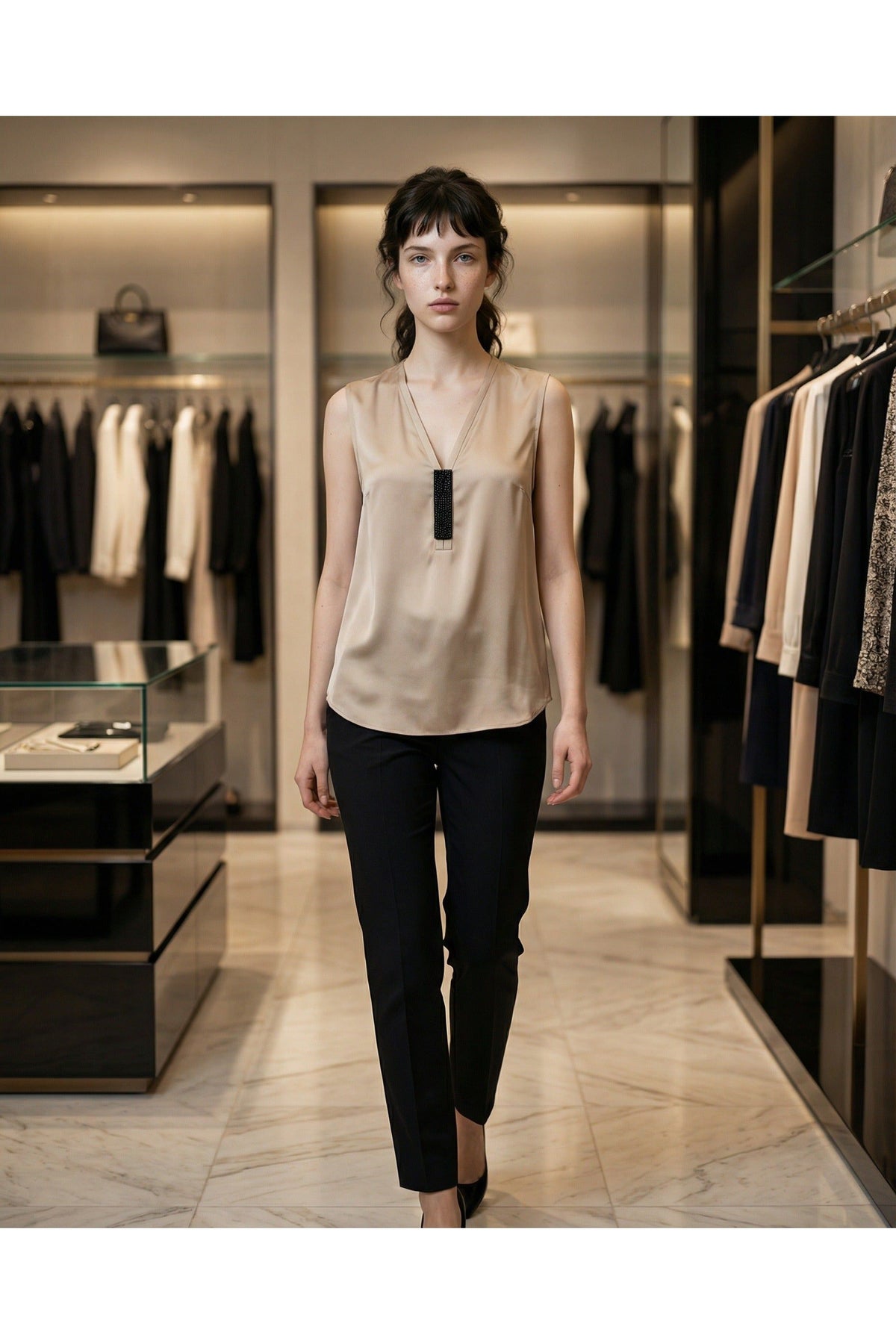 Women's Sand Silk Sleeveless Shirt