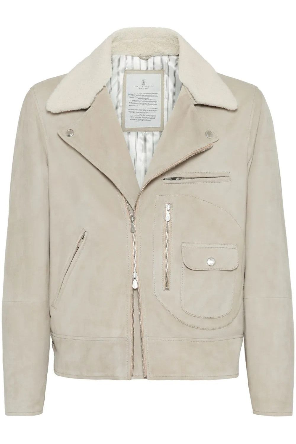Brunello Cucinelli Men's Beige Leather Shearling Jacket