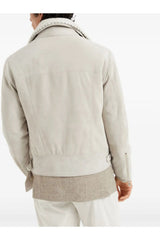 Brunello Cucinelli Men's Beige Leather Shearling Jacket