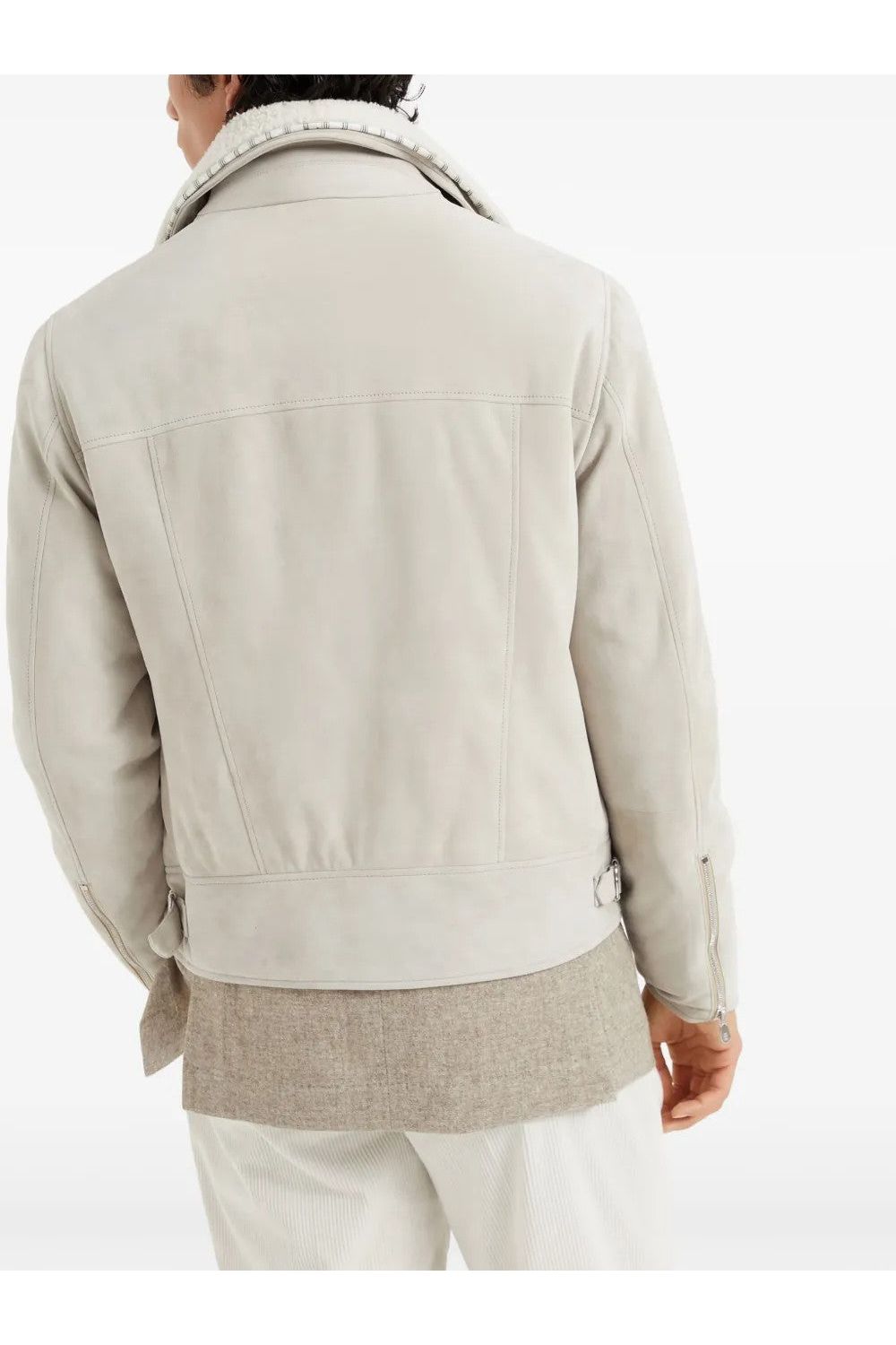 Brunello Cucinelli Men's Beige Leather Shearling Jacket