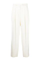 Women's Off White Wool Pleated Trousers