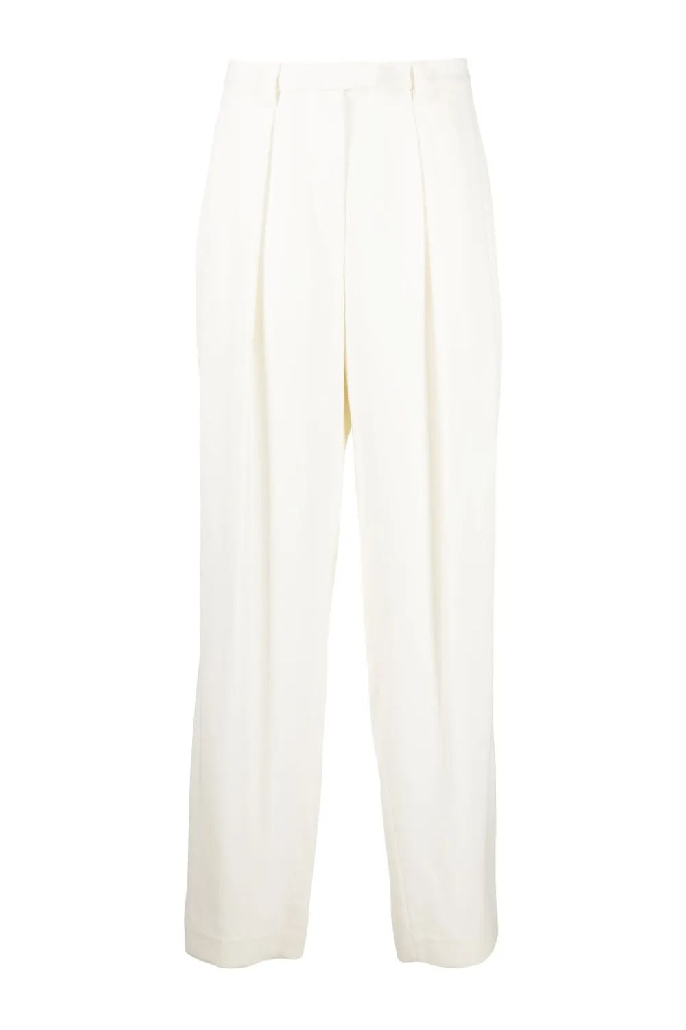 Women's Off White Wool Pleated Trousers