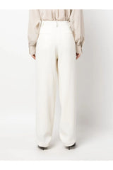 Women's Off White Wool Pleated Trousers