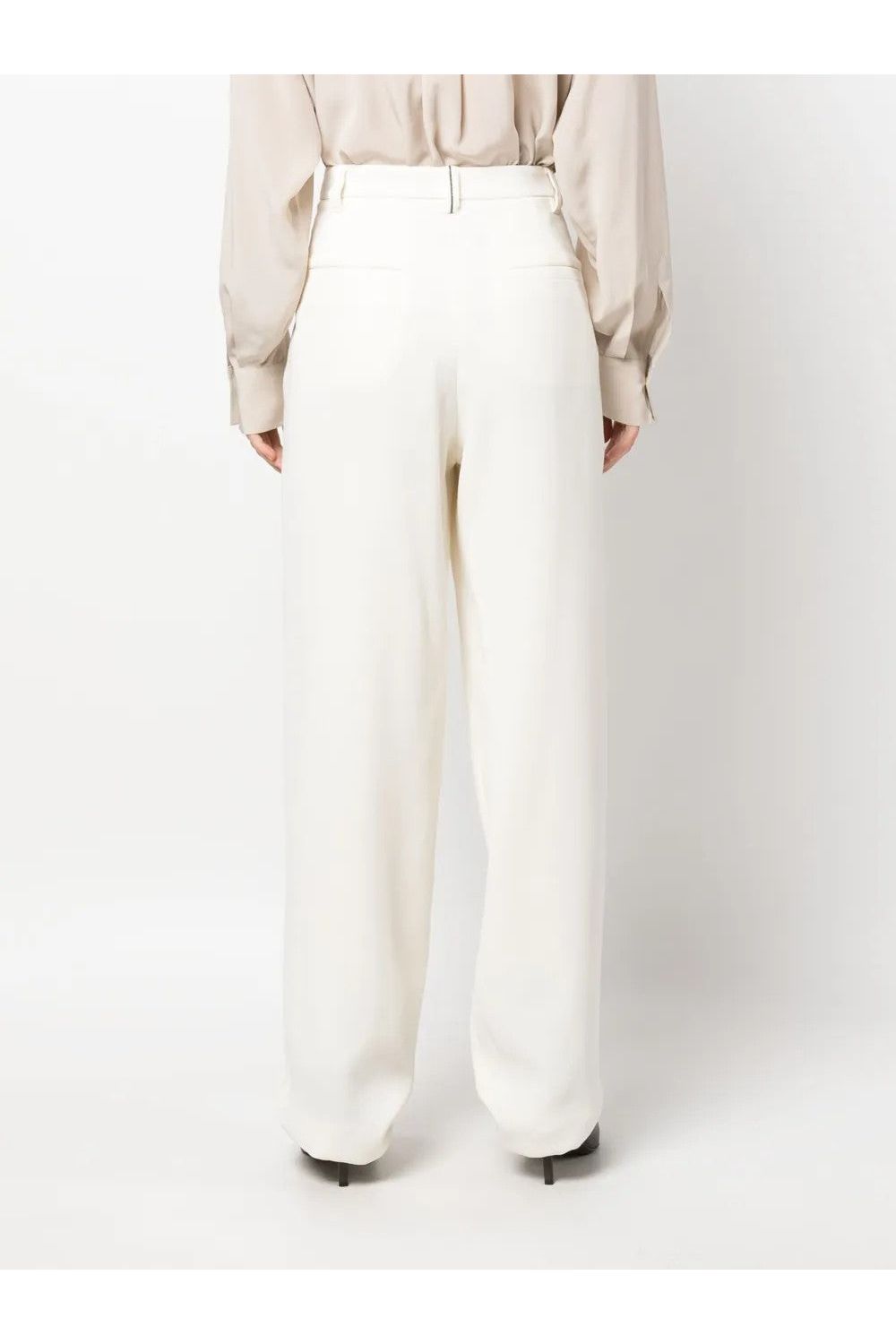 Women's Off White Wool Pleated Trousers