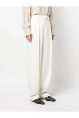 Women's Off White Wool Pleated Trousers
