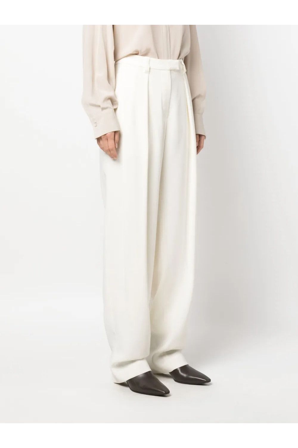 Women's Off White Wool Pleated Trousers