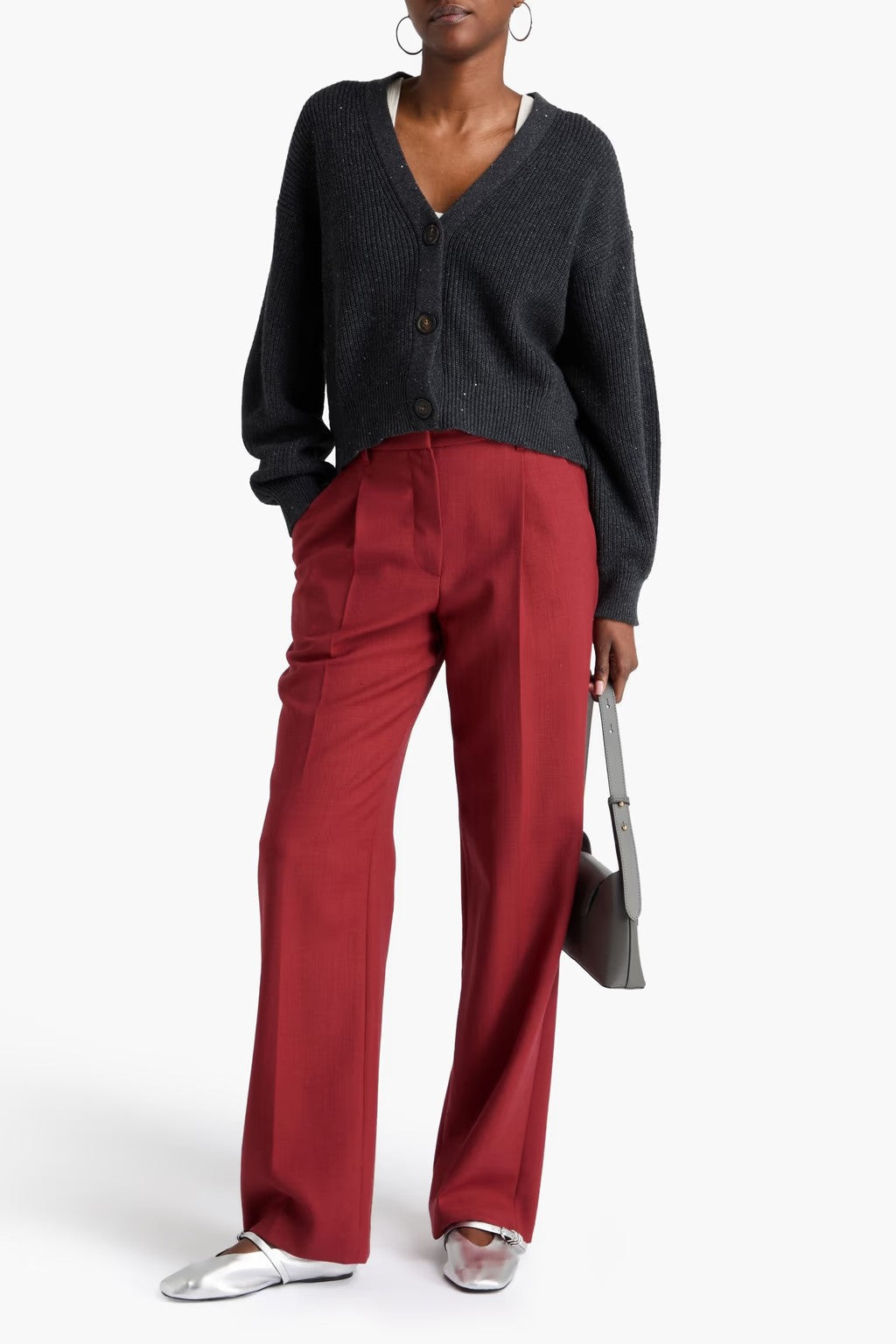 Women's Red Wool Tailored Trousers