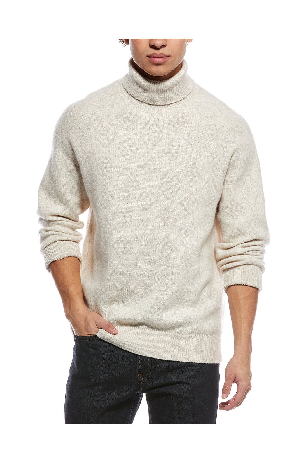 Men's Cream Wool Turtleneck Sweater