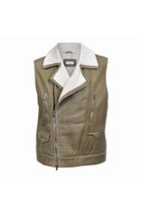 Men's Olive Shearling Biker Vest