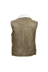 Men's Olive Shearling Biker Vest