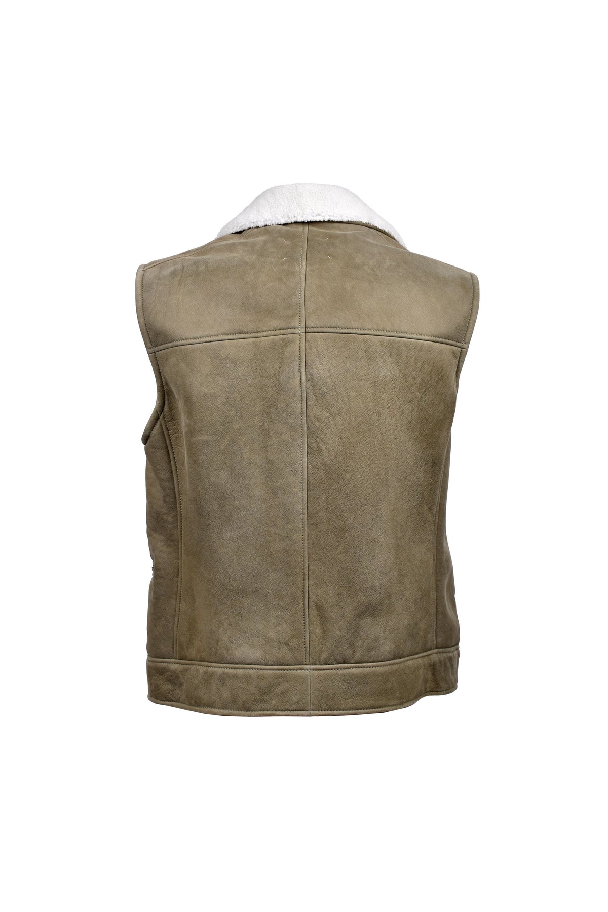 Men's Olive Shearling Biker Vest