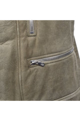 Men's Olive Shearling Biker Vest