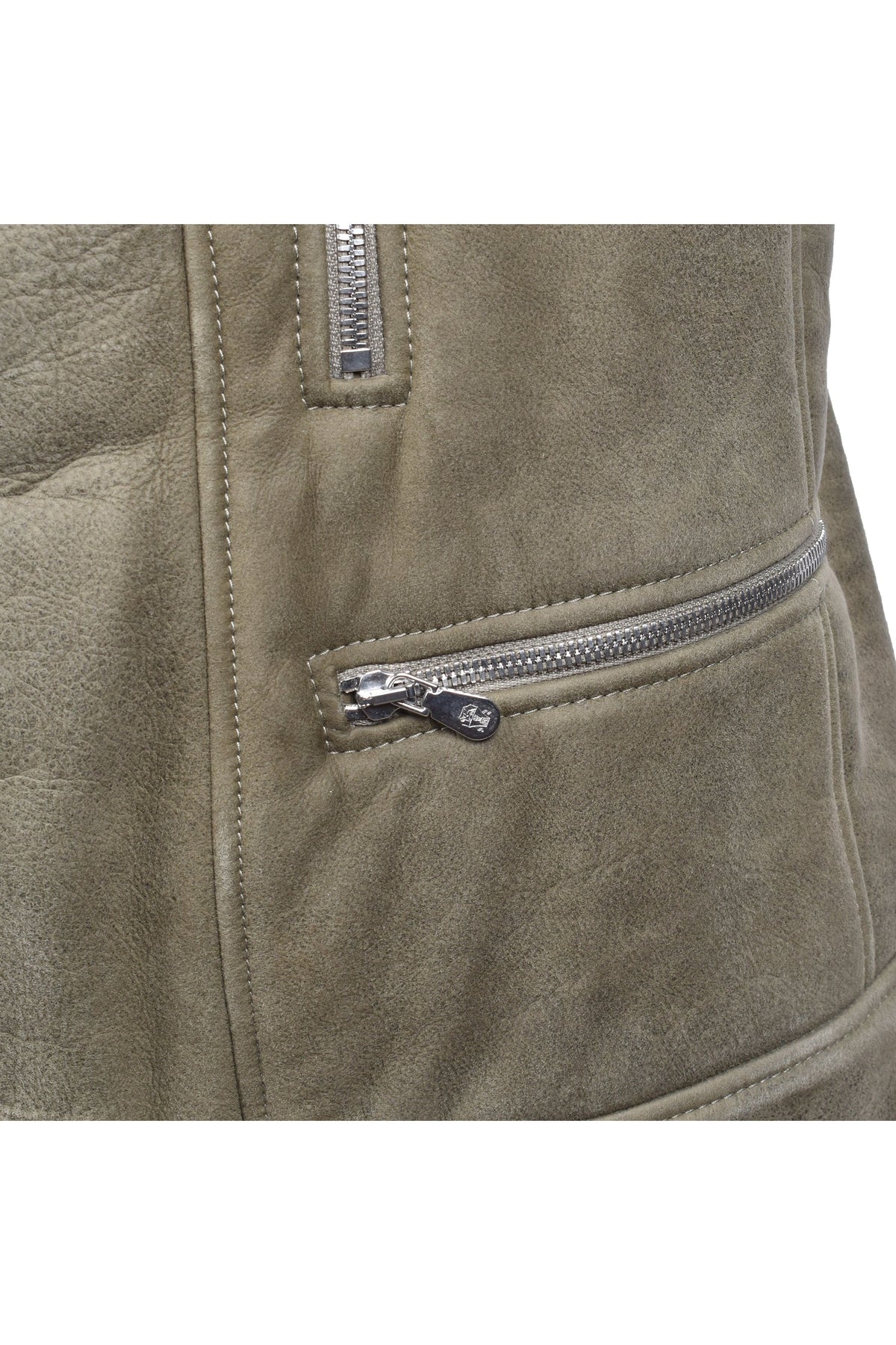 Men's Olive Shearling Biker Vest