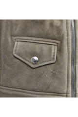 Men's Olive Shearling Biker Vest