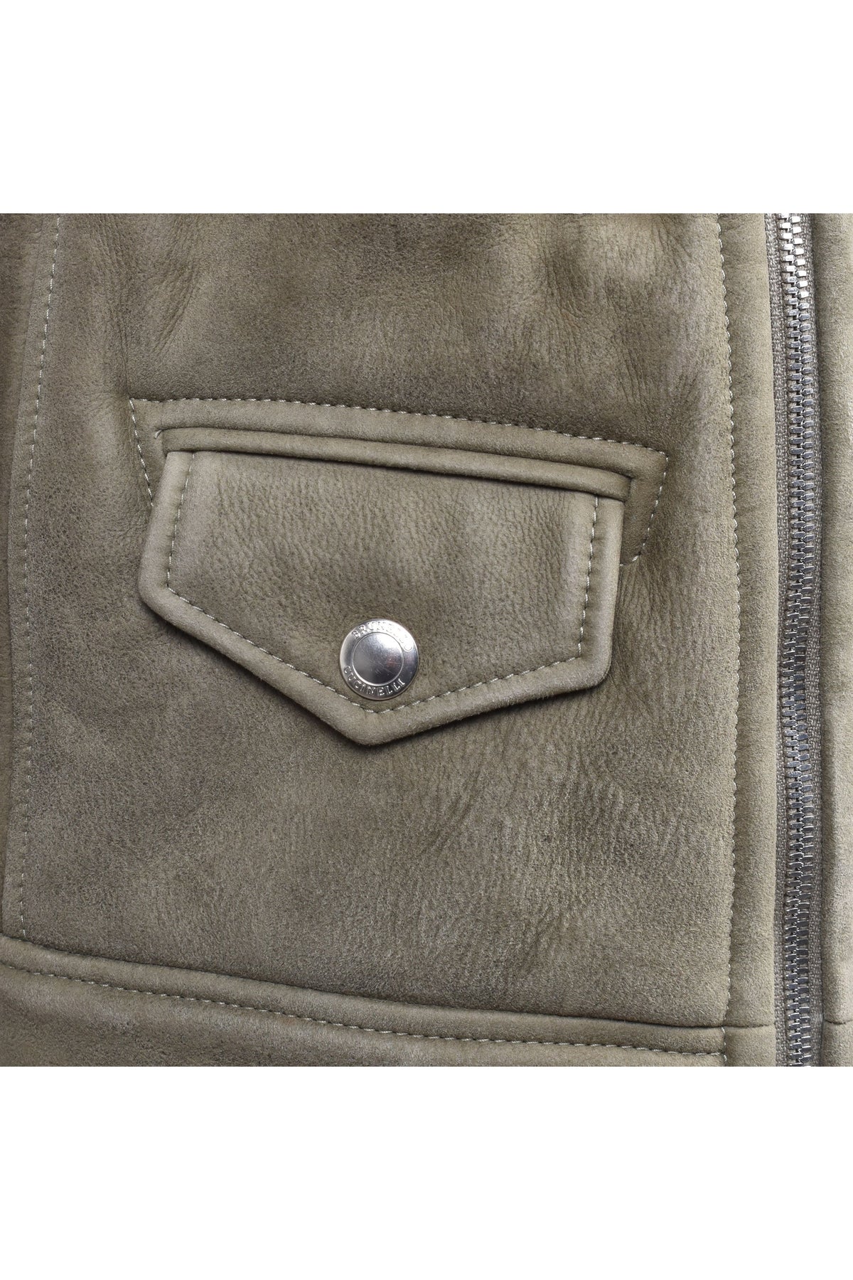 Men's Olive Shearling Biker Vest