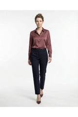 Women's Navy Tailored Cotton Trousers