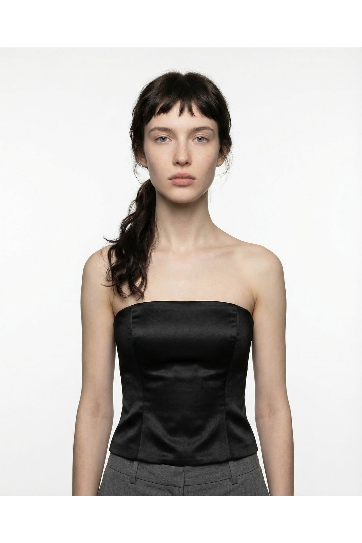 Women's Black Strapless Bustier Top