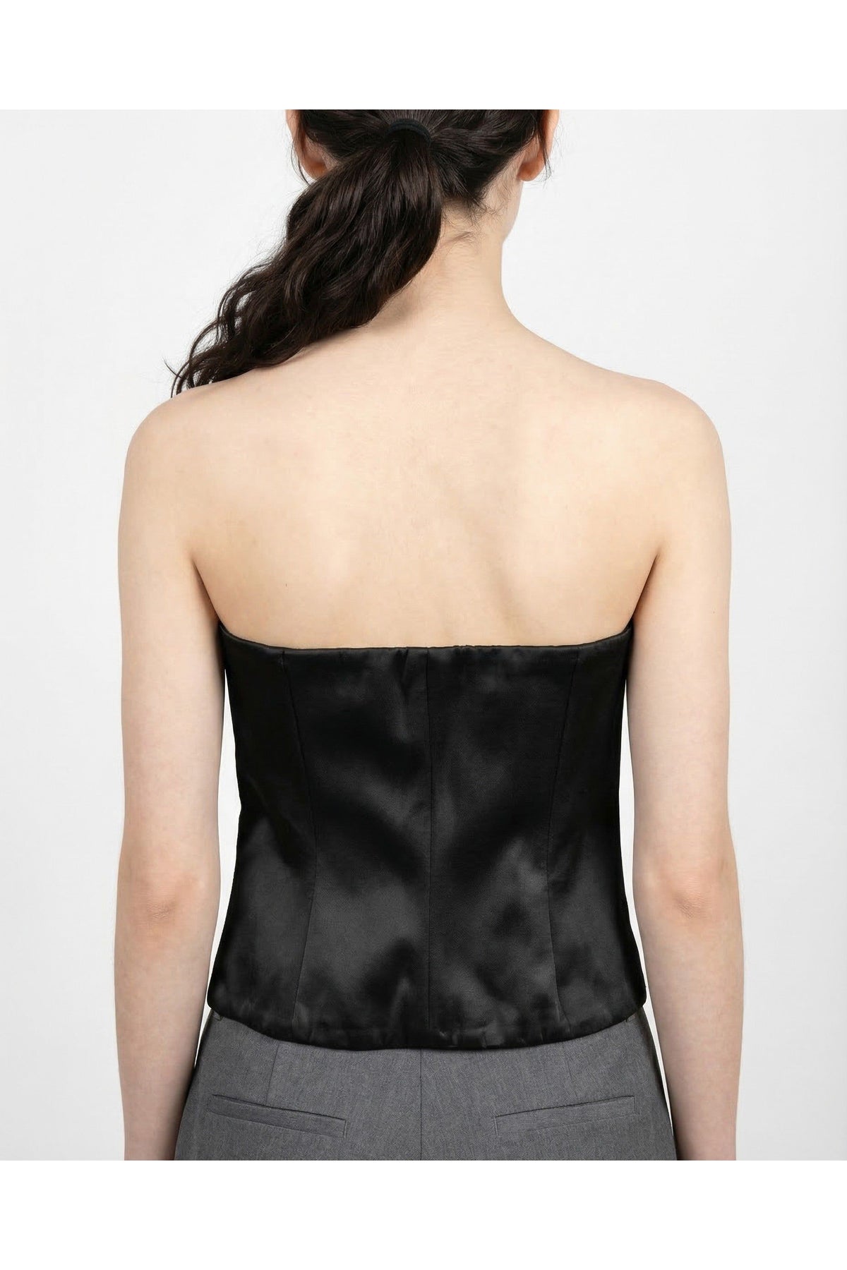 Women's Black Strapless Bustier Top