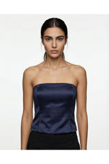 Brunello Cucinelli Women's Navy Strapless Bustier Top