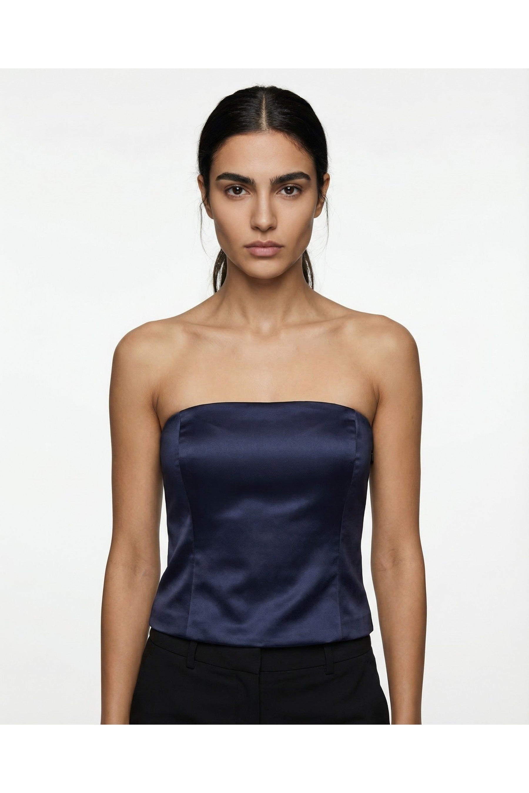 Brunello Cucinelli Women's Navy Strapless Bustier Top