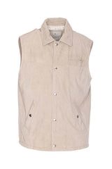 Men's Beige Leather Sleeveless Jacket