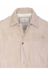 Men's Beige Leather Sleeveless Jacket