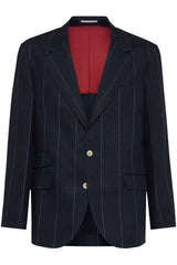 Men's Navy Linen Pinstripe Blazer