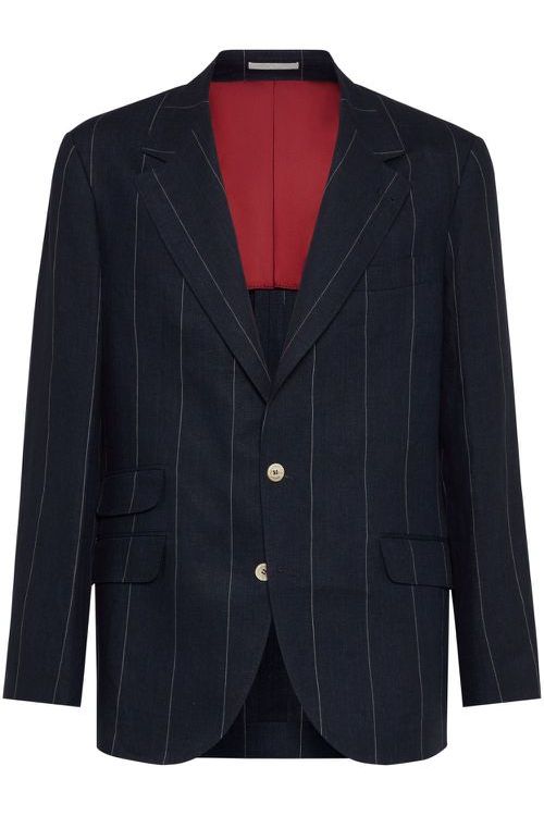 Men's Navy Linen Pinstripe Blazer