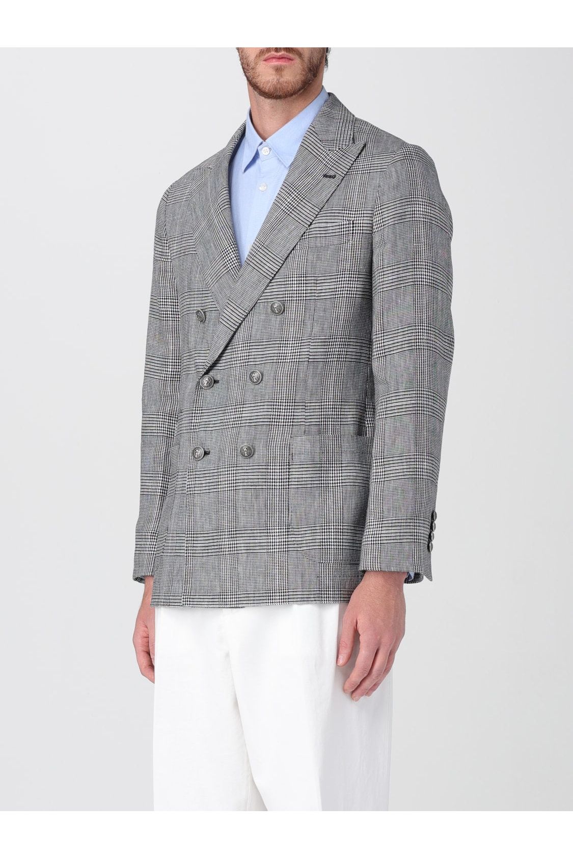 Men's Gray Plaid Double Breasted Blazer
