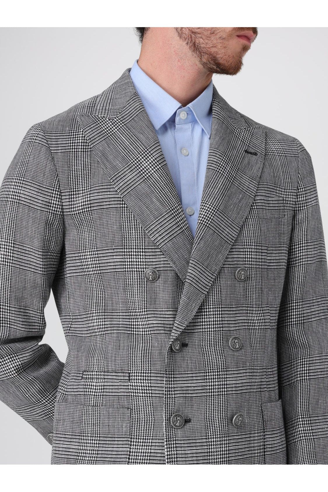 Men's Gray Plaid Double Breasted Blazer