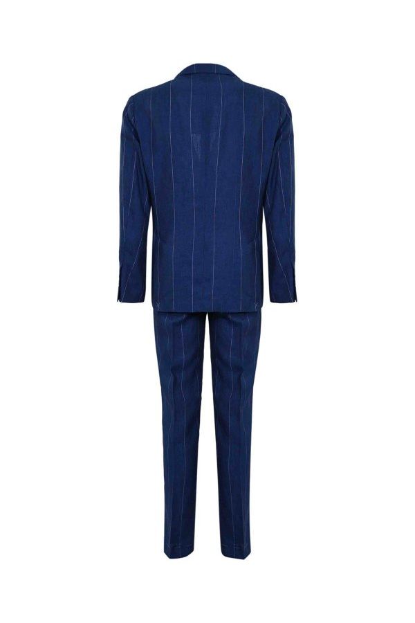 Men's Indigo Linen Pinstripe Suit