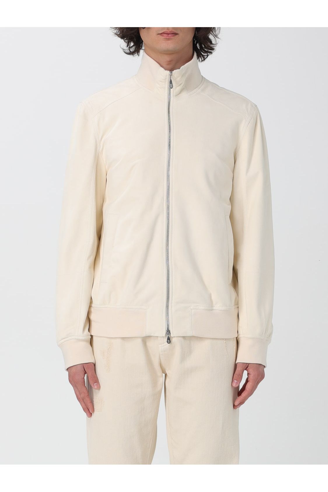 Men's Off White Leather Zip Jacket