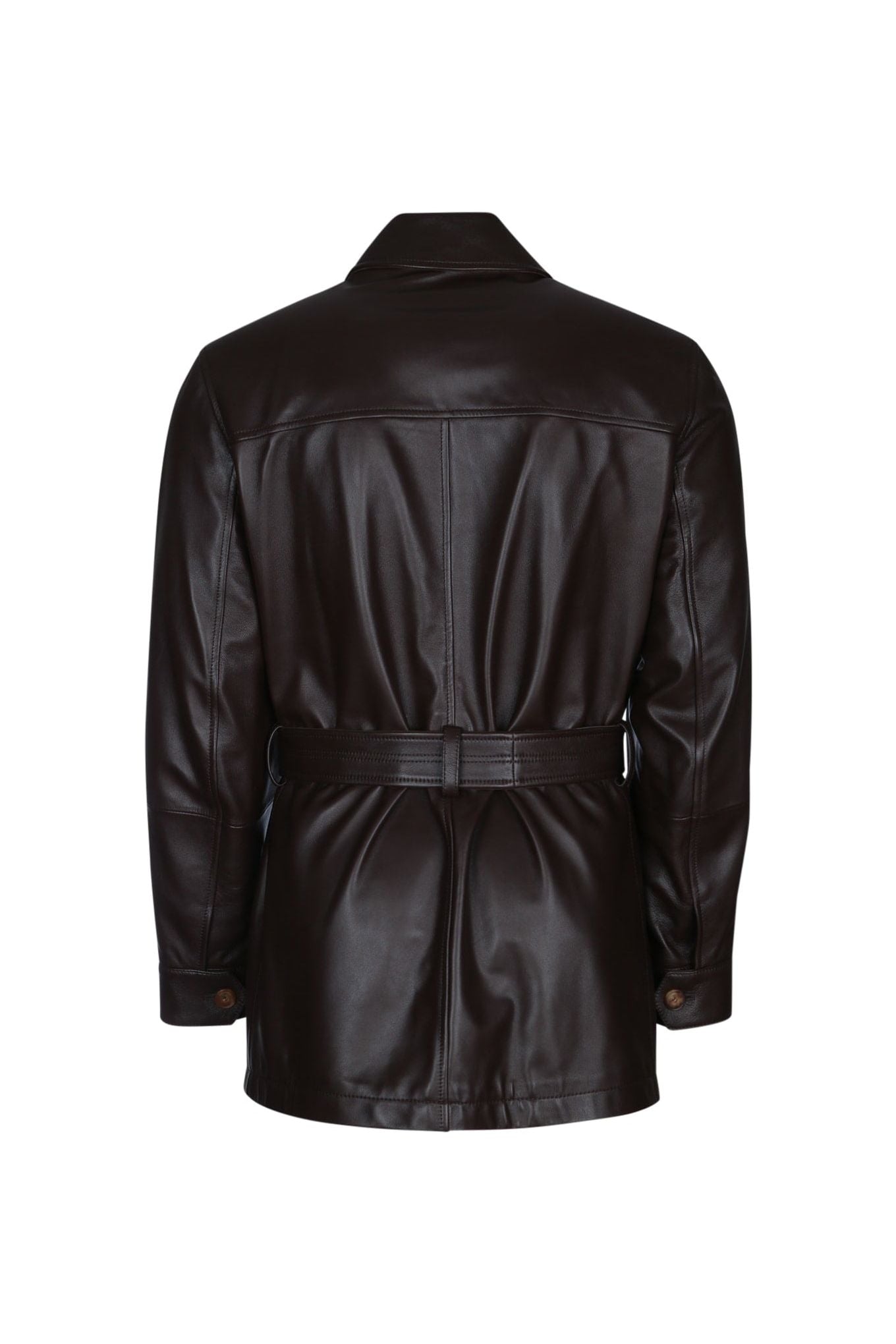 Brunello Cucinelli Men's Dark Brown Leather Jacket