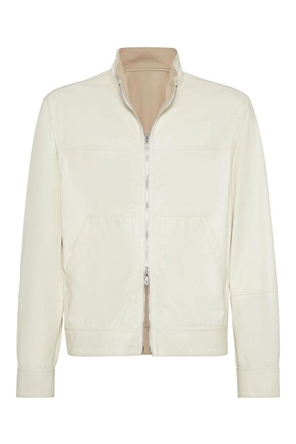 Men's Ivory Leather Zip Jacket