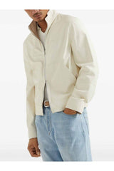 Men's Ivory Leather Zip Jacket