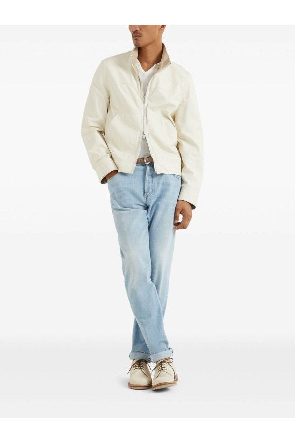 Men's Ivory Leather Zip Jacket