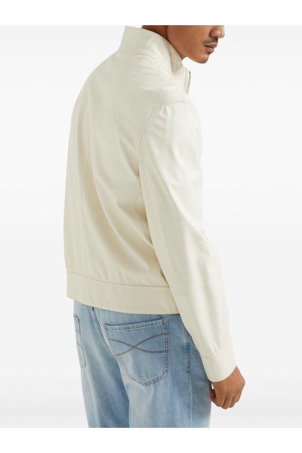 Men's Ivory Leather Zip Jacket