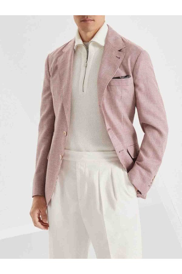 Men's White And Red Wool Linen Blazer