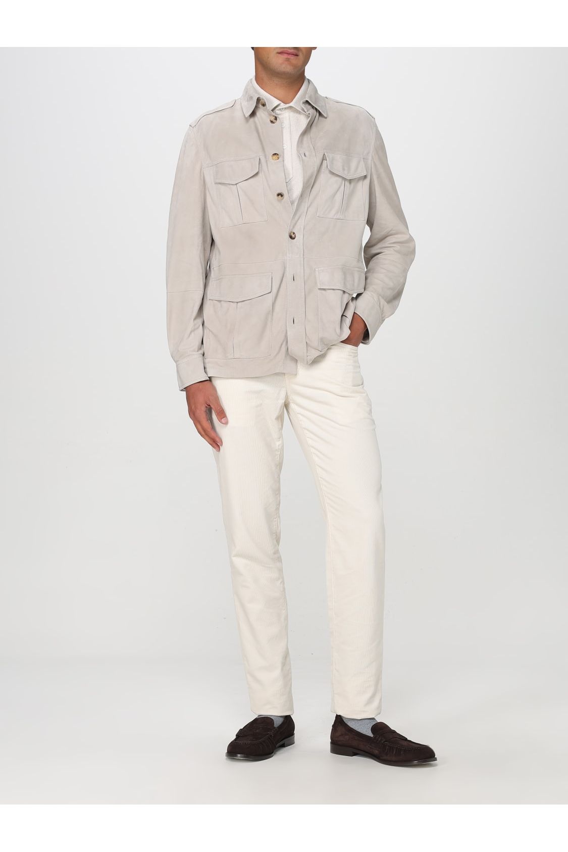 Brunello Cucinelli Men's Light Beige Suede Jacket