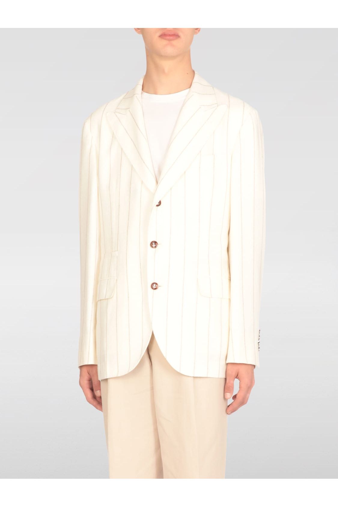 Men's Cream Linen Pinstripe Blazer