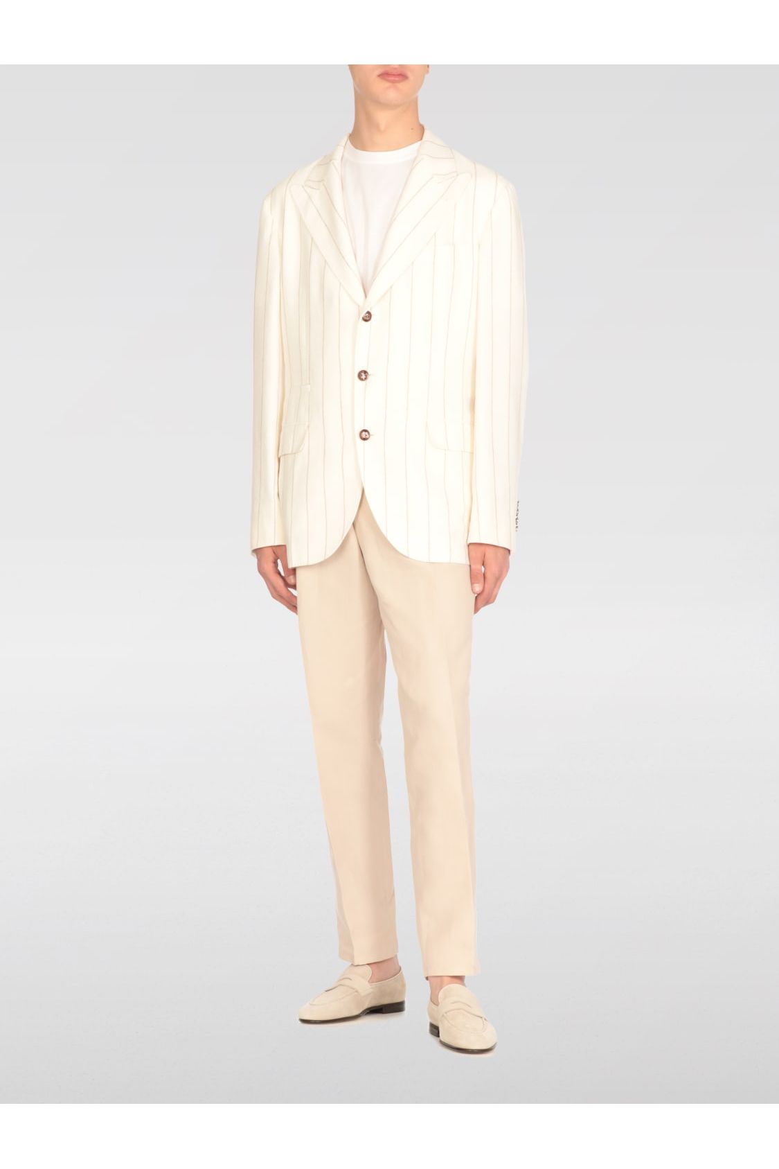 Men's Cream Linen Pinstripe Blazer