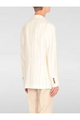 Men's Cream Linen Pinstripe Blazer