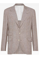 Men's Light Brown Linen Check Blazer